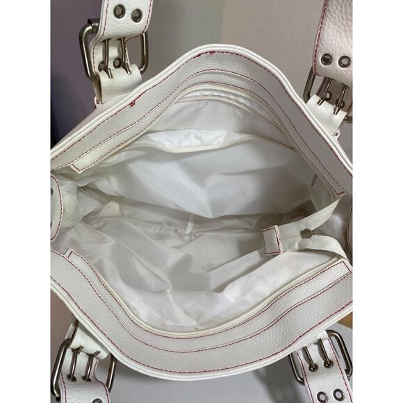 White Shoulder Bag Multiple Compartments Silver Hardware Adjustable Straps NWOT - Picture 10 of 10